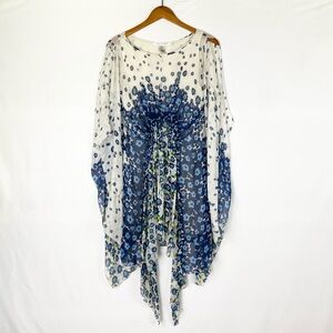 Diane Von Furstenberg Silk Fairy Dress Floral Size 4 Midi Blue‎ White